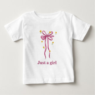 ピンクのリボン蝶結びTシャツ Just A Girl ベビーTシャツ