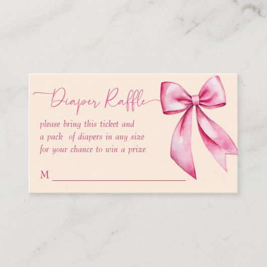 ピンクのリボン赤ちゃんシャワーかわいいおむつラッフル エンクロージャーカード (正面)