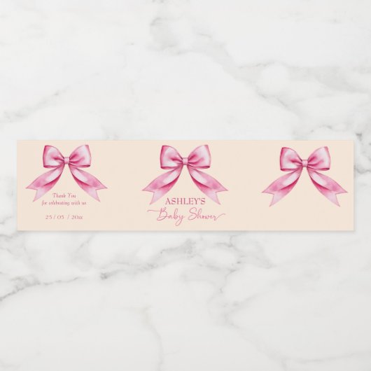 ピンクのリボン赤ちゃんシャワーかわいいエレガントテンプレート ペットボトルラベル (シングルラベル)
