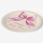 ピンクのリボン赤ちゃんシャワーかわいいエレガントテンプレート ペーパープレート (アングル)