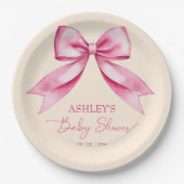 ピンクのリボン赤ちゃんシャワーかわいいエレガントテンプレート ペーパープレート (正面)