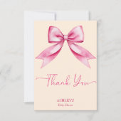 ピンクのリボン赤ちゃんシャワーかわいいエレガント サンキューカード (正面)
