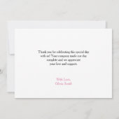 ピンクのリボン赤ちゃんシャワー サンキューカード (裏面)