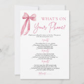 ピンクのリボン　あなたの携帯電話には何が入っている？　結婚前のお祝いゲーム 招待状 (正面)