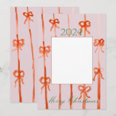 ピンクのリボン　クリスマスカード 招待状 (正面/裏面)