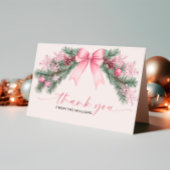 ピンクのリボン　クリスマス　折りたとう式　サンキューカード サンキューカード