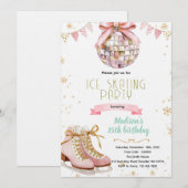 ピンクのリボン ディスコ アイススケート パーティー招待状 招待状 (正面/裏面)
