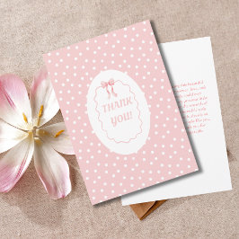 ピンクのリボン ドット 女の子 クォケット ベビーシャワー サンキューカード