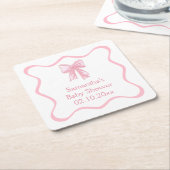 ピンクのリボン ベイビーシャワー スクエアペーパーコースター (アングル)