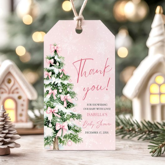 ピンクのリボン ベイビー・イッツ・コールド・アウトサイド ベイビーシャワー ギフトタグ