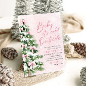 ピンクのリボン ベイビー イッツ コールド アウトサイド ベイビー シャワー 招待状