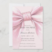 ピンクのリボン ベビーガール 招待状 (正面)