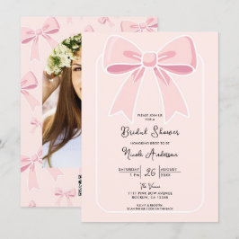 ピンクのリボン 可愛らしい コケティッシュな コテージ風の 花嫁のシャワー 招待状