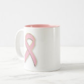 ピンクのリボン、家族の…信頼。勇気の…笑い声… ツートーンマグカップ (正面左)