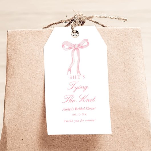 ピンクのリボン 彼女は結婚する ブライダルシャワーパーティー ギフトタグ