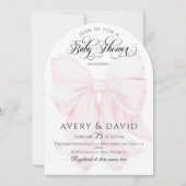 ピンクのリボン 現代 エレガントな女の子のベビーシャワー 招待状 (正面)