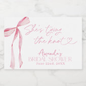 ピンクのリボン 結婚式の招待状ラベル スパークリングワインラベル (シングルラベル)