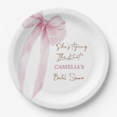 ピンクのリボン 結婚式前のお祝いパーティー ペーパープレート (正面)