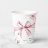 ピンクのリボン 結婚式前のお祝いパーティー 紙コップ (裏面)