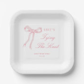 ピンクのリボン 結婚式前祝い ペーパープレート (正面)
