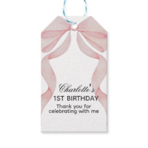 ピンクのリボン 1歳の誕生日 ギフトタグ