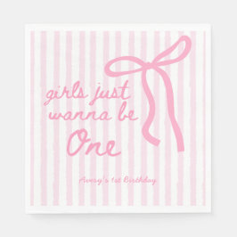 ピンクのリボン 1歳の誕生日 Girls Just Wanna Be One サイン スタンダードランチョンナプキン