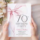 ピンクのリボン 70歳の誕生日 エレガント フェミニン 招待状