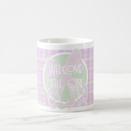 ピンクのリボン - Welcome Little One - ピンクとグリーンのチェック柄 コーヒーマグカップ