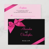 ピンクのリボンRSVPの招待状 出欠カード (正面/裏面)