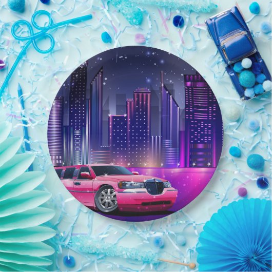 ピンクのリモジンが彩るシティ スイート16 誕生日パーティー ペーパープレート (パーティー)