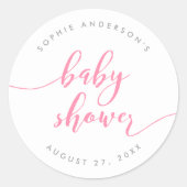 ピンクのリラックススクリプトの赤ちゃんシャワー ラウンドシール (正面)