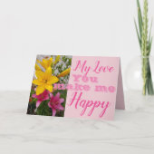 ピンクのリリーの花が私を幸せにしてくれる誕生日カード カード (正面)