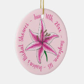 ピンクのリリーの花のウェディング ブライダルシャワー セラミックオーナメント (右)