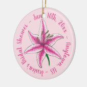 ピンクのリリーの花のウェディング ブライダルシャワー セラミックオーナメント (左)