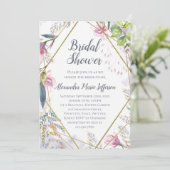 ピンクのリリーの花の幾何学的な水彩画のウェディング 招待状 (スタンド正面)