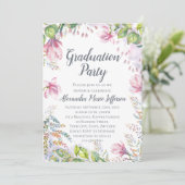 ピンクのリリーフラワーウォーターの色のフローラ女の子の卒業 招待状 (スタンド正面)