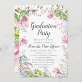 ピンクのリリーフラワーウォーターの色のフローラ女の子の卒業 招待状 (正面/裏面)