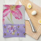ピンクのリリーフラワーピンクの水彩フローラフラワーテ キッチンタオル (四つ折り)