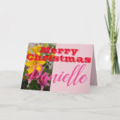 ピンクのリリーフラワーメリークリスマス女性の名刺 カード (正面)