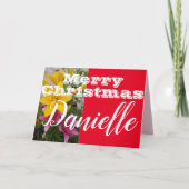 ピンクのリリーフラワーメリークリスマス女性の名刺 カード (正面)