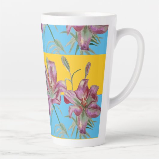 ピンクのリリーユリアート祖母の名前の装飾 カフェラテマグ (右)