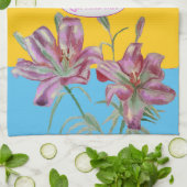 ピンクのリリーユリアート祖母の名前の装飾 キッチンタオル (折り畳み)