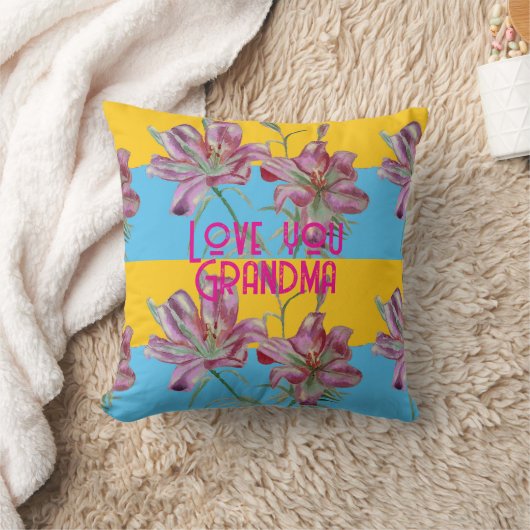 ピンクのリリーユリアート祖母の名前の装飾 クッション (ブランケット)