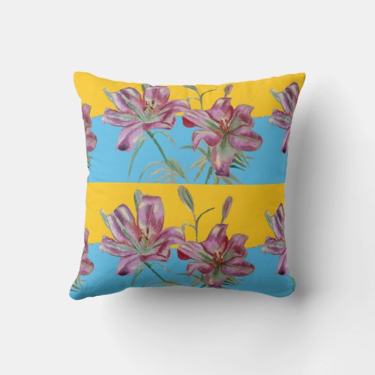 ピンクのリリーユリアート祖母の名前の装飾 クッション (裏面)