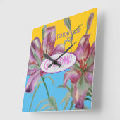 ピンクのリリーユリアート祖母の名前の装飾 スクエア壁時計 (傾斜)