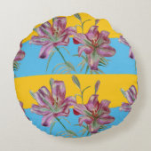 ピンクのリリーユリアート祖母の名前の装飾 ラウンドクッション (裏面)