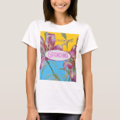 ピンクのリリーユリアート祖母の名前の装飾 Tシャツ (正面)