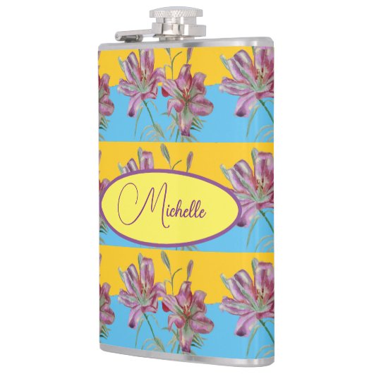 ピンクのリリー水の色絵画の女の子のフローラアート532 フラスク (左)