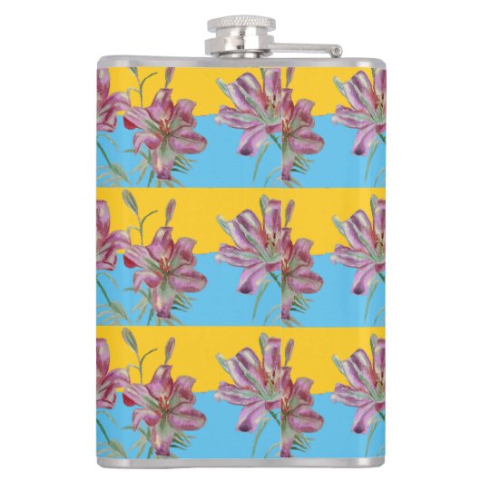 ピンクのリリー水の色絵画の女の子のフローラアート532 フラスク (裏面)