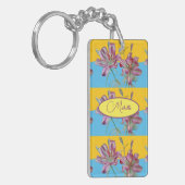 ピンクのリリー水の色絵画の女の子のフローラアート キーホルダー (正面左)